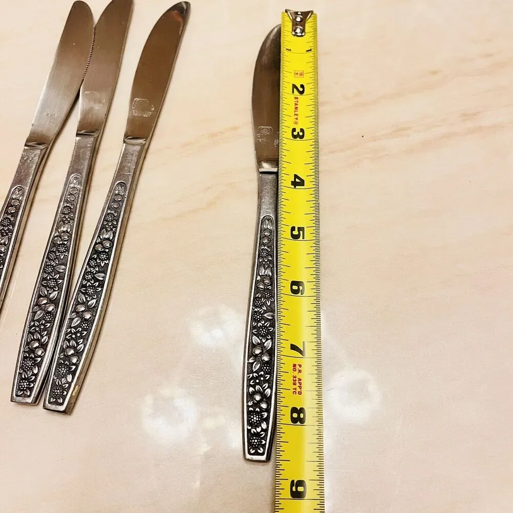 4pc Vintage Pageant Harvest Dinner Knife 8.5” Stainless JAPAN Fruit Black Accent